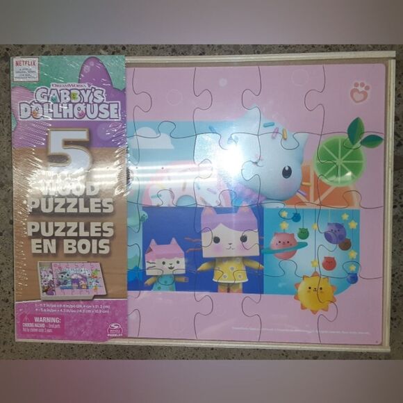 New Gabby's Dollhouse 5 Wooden Puzzle Set - Picture 1 of 2
